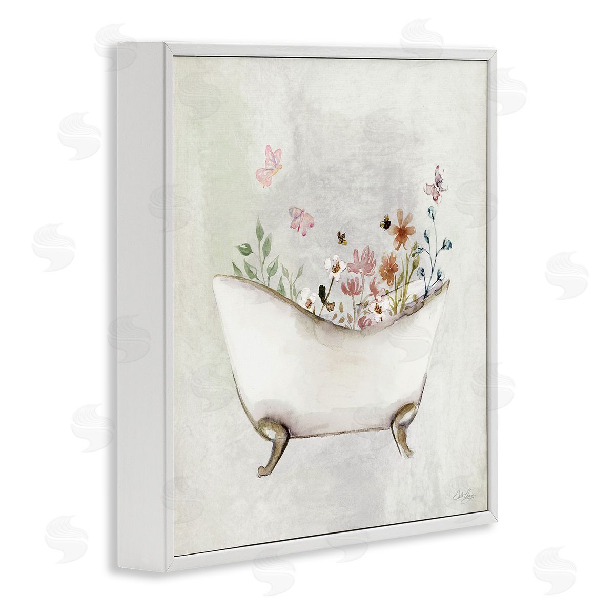 Butterfly Floral Bath White Frame Print Wall Art, Home Decor by Stella Chang