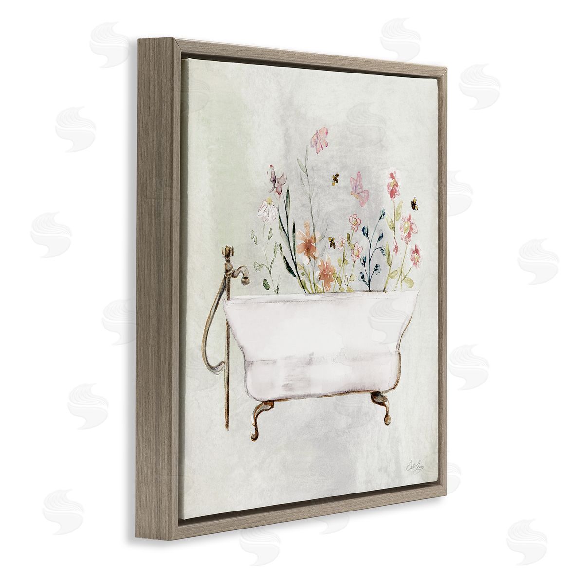 Butterfly Floral Tub Brown Floating Frame Canvas Wall Art, Home Decor by Stella Chang