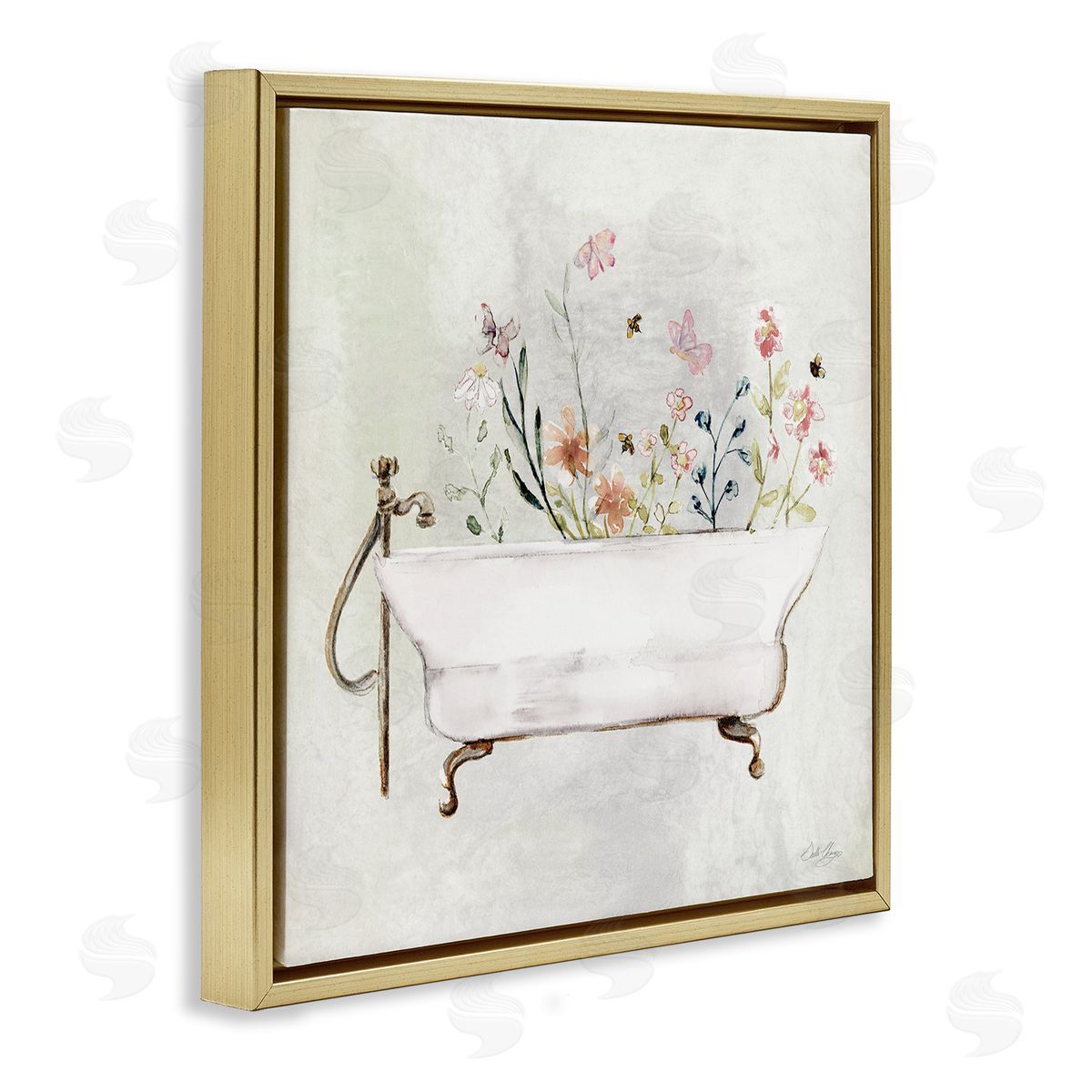 Butterfly Floral Tub Gold Floating Frame Canvas Wall Art, Home Decor by Stella Chang