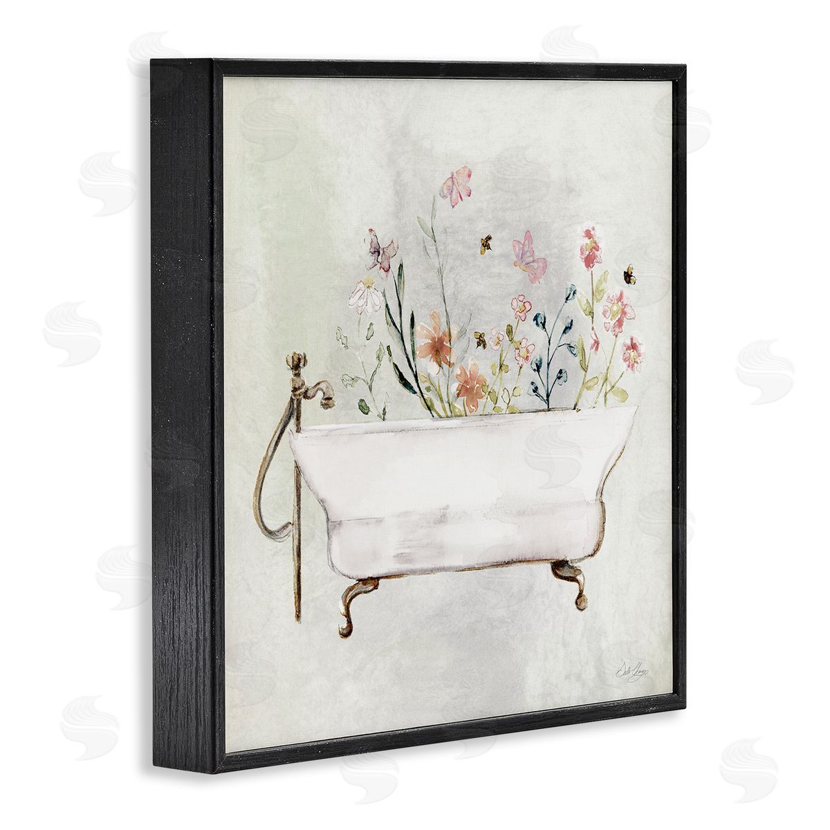 Butterfly Floral Tub Black Frame Print Wall Art, Home Decor by Stella Chang