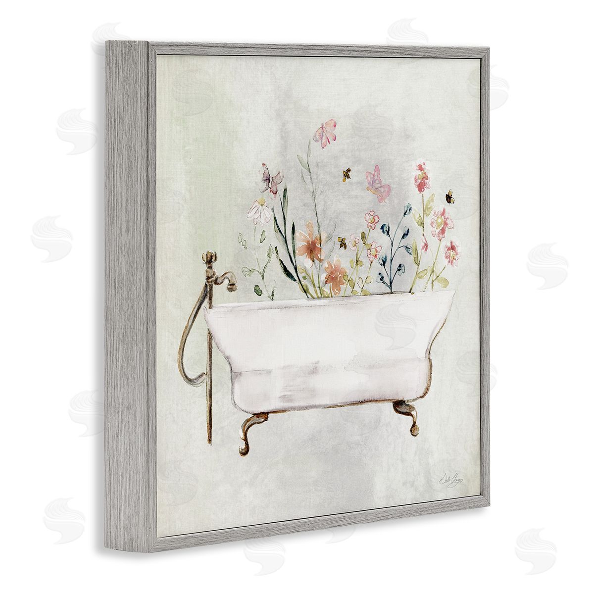 Butterfly Floral Tub Grey Frame Print Wall Art, Home Decor by Stella Chang