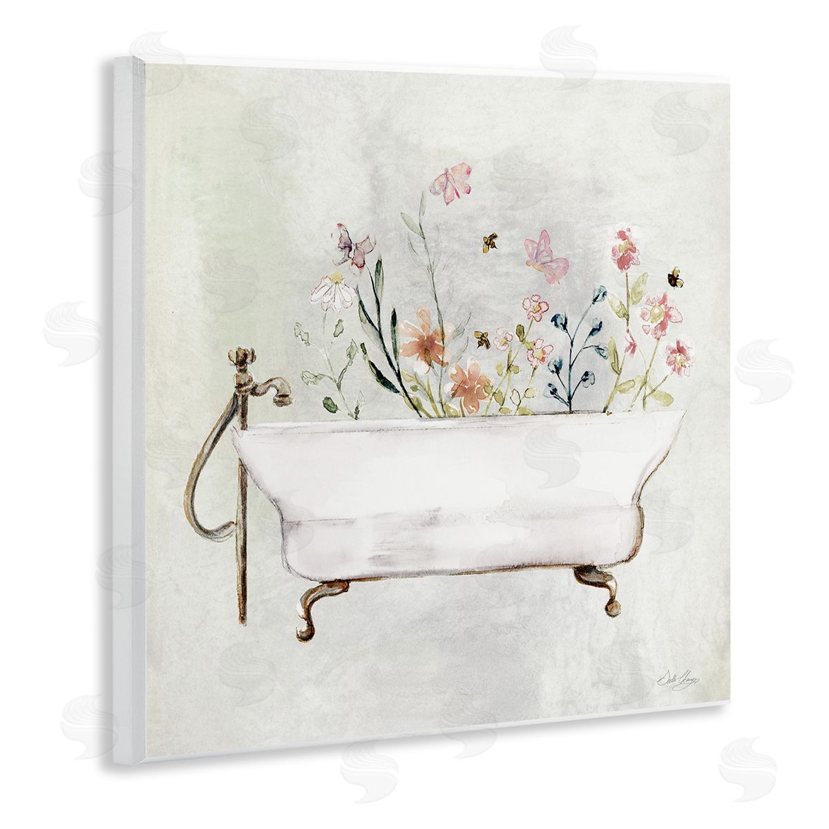 Butterfly Floral Tub Wood Plaque Wall Art, Home Decor by Stella Chang