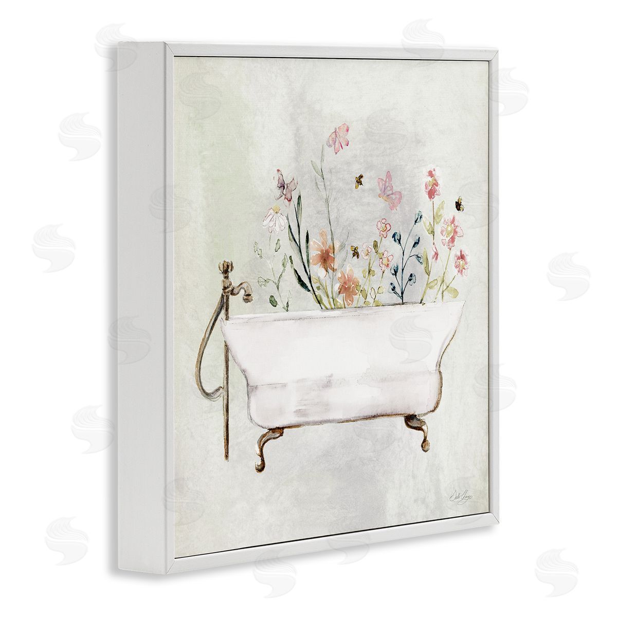 Butterfly Floral Tub White Frame Print Wall Art, Home Decor by Stella Chang