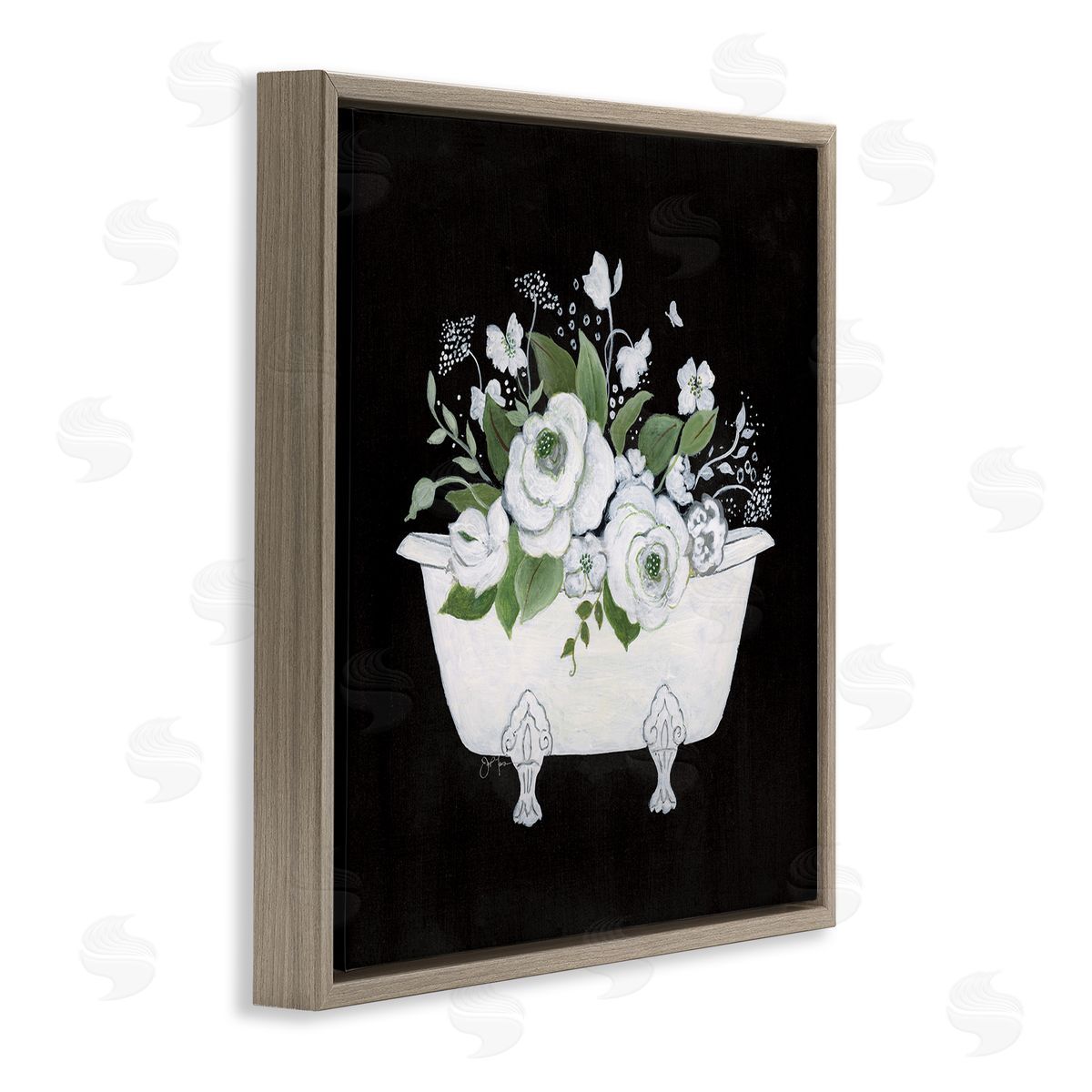 White and Black Bath Brown Floating Frame Canvas Wall Art, Home Decor by Janet Tava