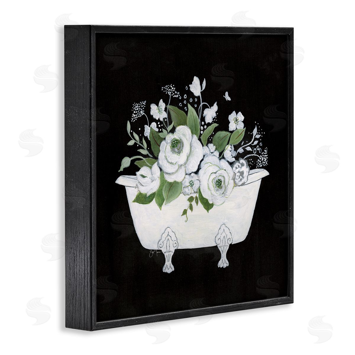 White and Black Bath Black Frame Print Wall Art, Home Decor by Janet Tava
