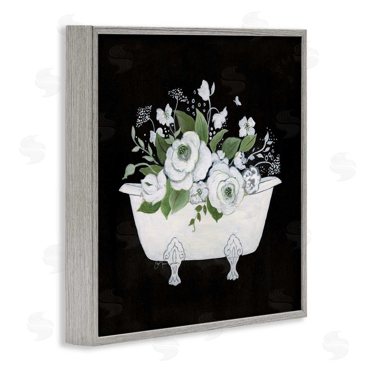 White and Black Bath Grey Frame Print Wall Art, Home Decor by Janet Tava