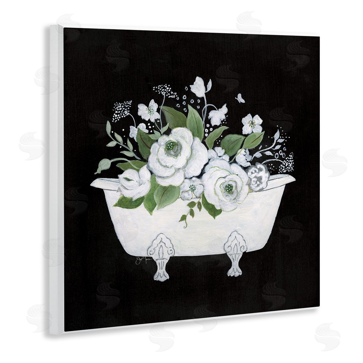 White and Black Bath Wood Plaque Wall Art, Home Decor by Janet Tava
