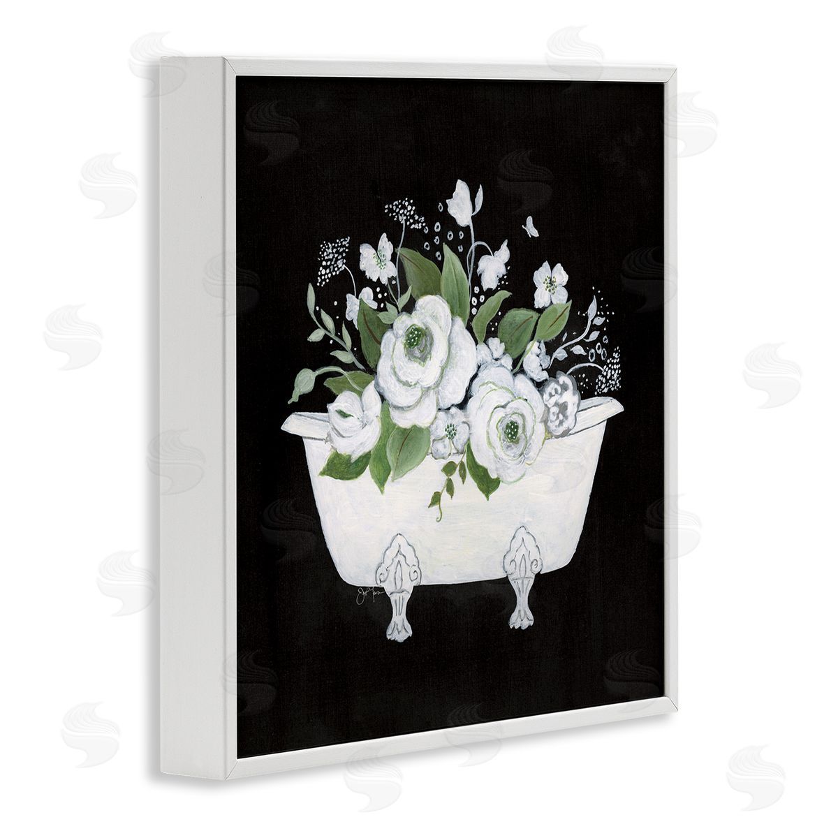 White and Black Bath White Frame Print Wall Art, Home Decor by Janet Tava