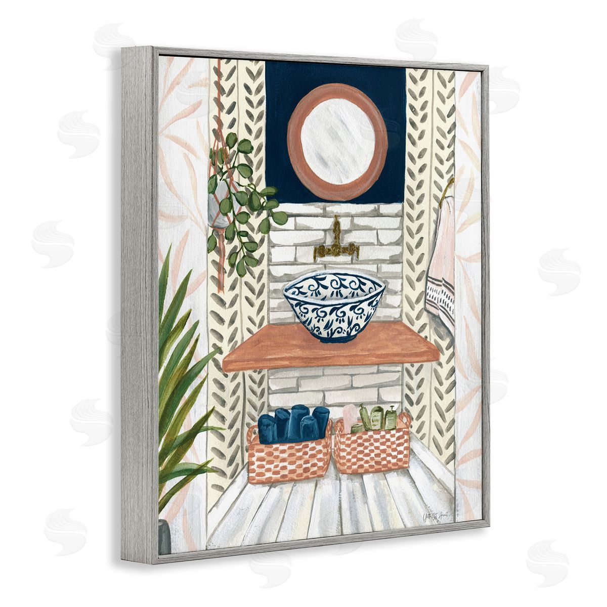Chic Bathroom Scene Grey Frame Print Wall Art, Home Decor by Yvette St. Amant