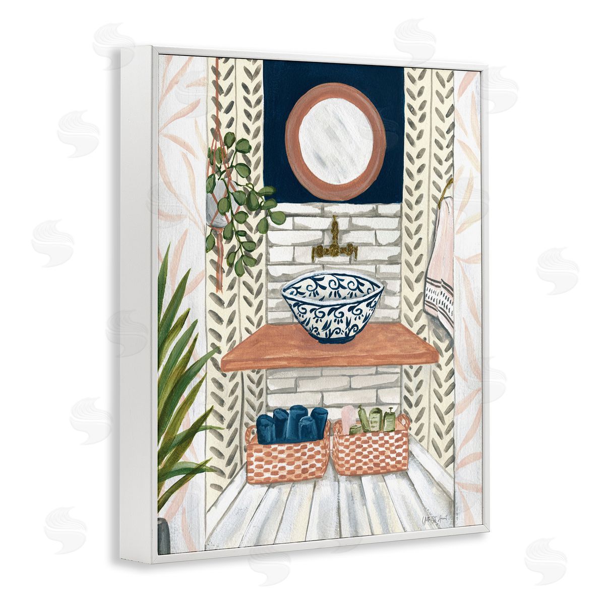 Chic Bathroom Scene White Frame Print Wall Art, Home Decor by Yvette St. Amant