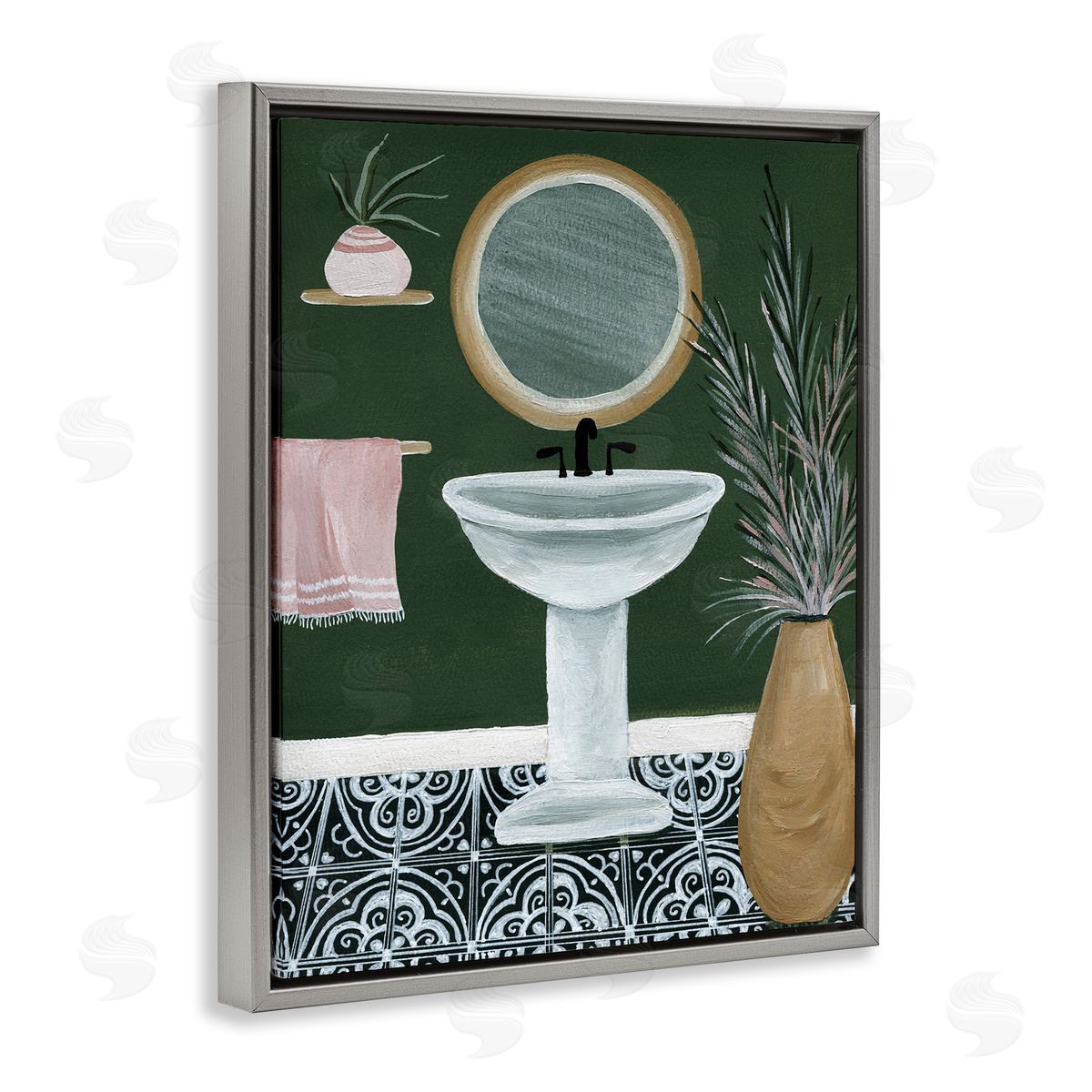 Chic Green Bathroom Grey Floating Frame Canvas Wall Art, Home Decor by Yvette St. Amant