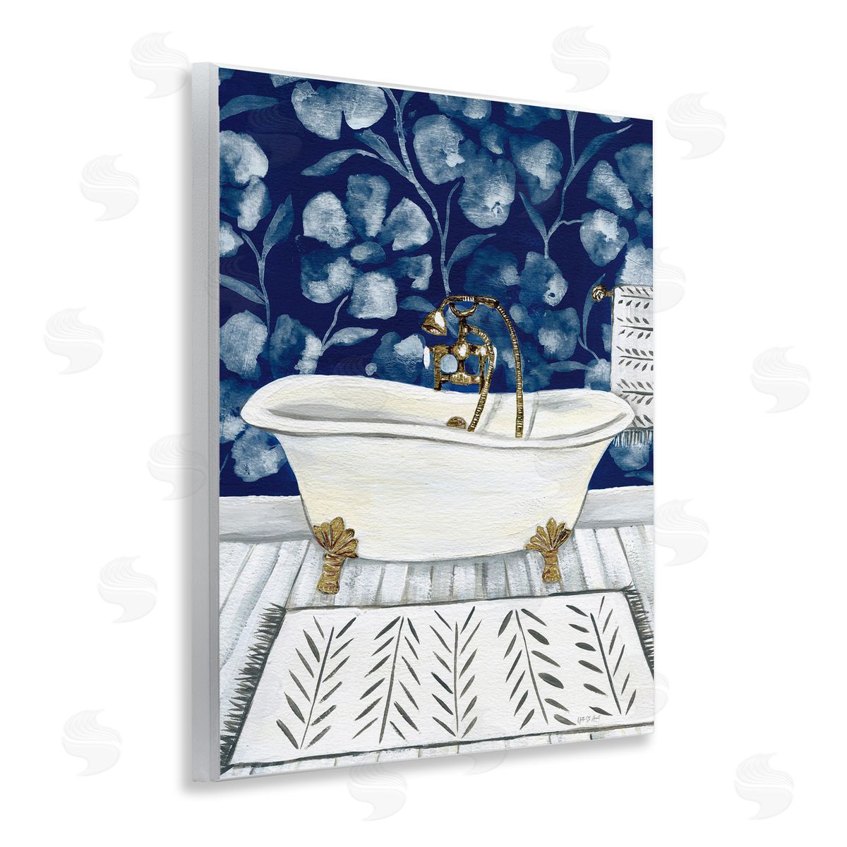 Bold Blue Bathtub Wood Plaque Wall Art, Home Decor by Yvette St. Amant