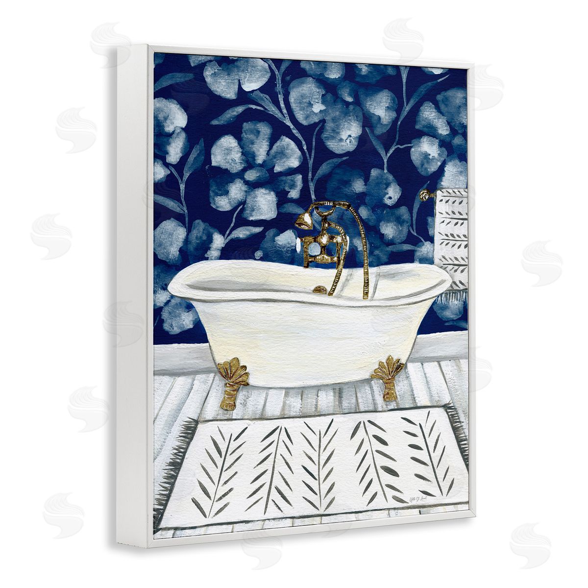 Bold Blue Bathtub White Frame Print Wall Art, Home Decor by Yvette St. Amant