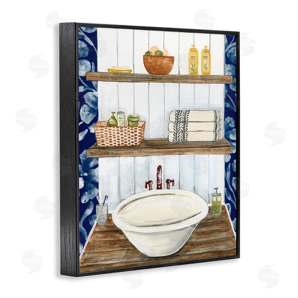 Bold Blue Bathroom Black Frame Print Wall Art, Home Decor by Yvette St. Amant