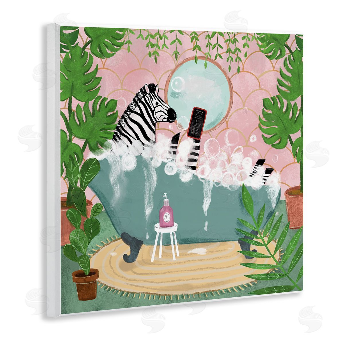Zebra Fun Bath Time Wood Plaque Wall Art, Home Decor by Farida Zaman