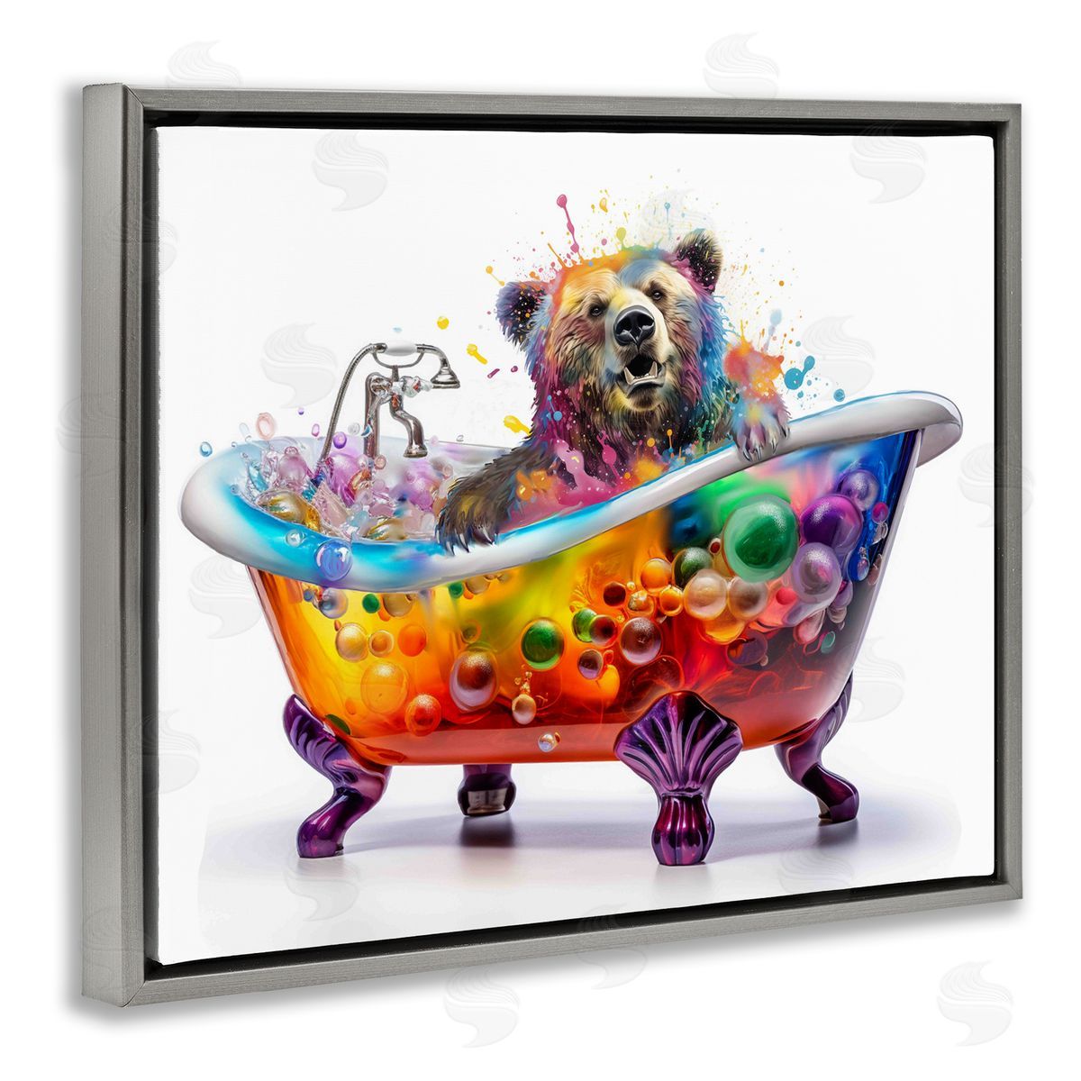Modern Bold Bubble Bath Grey Floating Frame Canvas Wall Art, Home Decor by Mary Cunningham