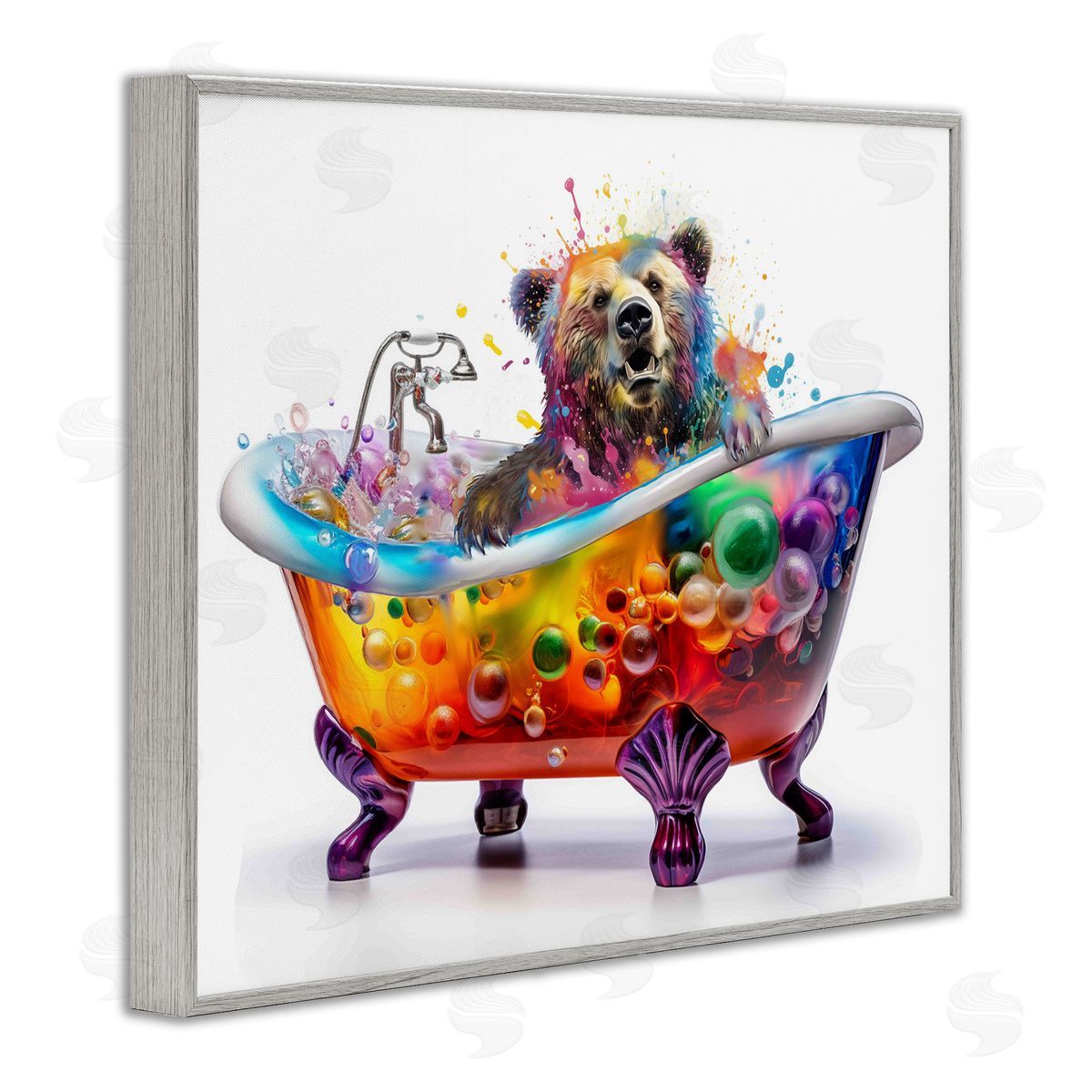 Modern Bold Bubble Bath Grey Frame Print Wall Art, Home Decor by Mary Cunningham