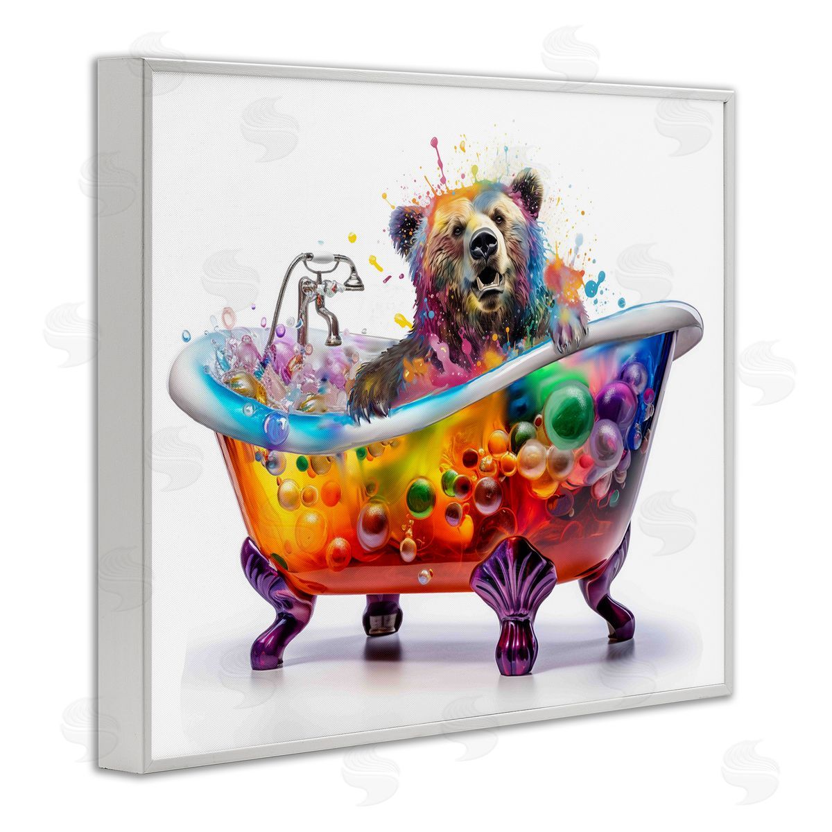 Modern Bold Bubble Bath White Frame Print Wall Art, Home Decor by Mary Cunningham