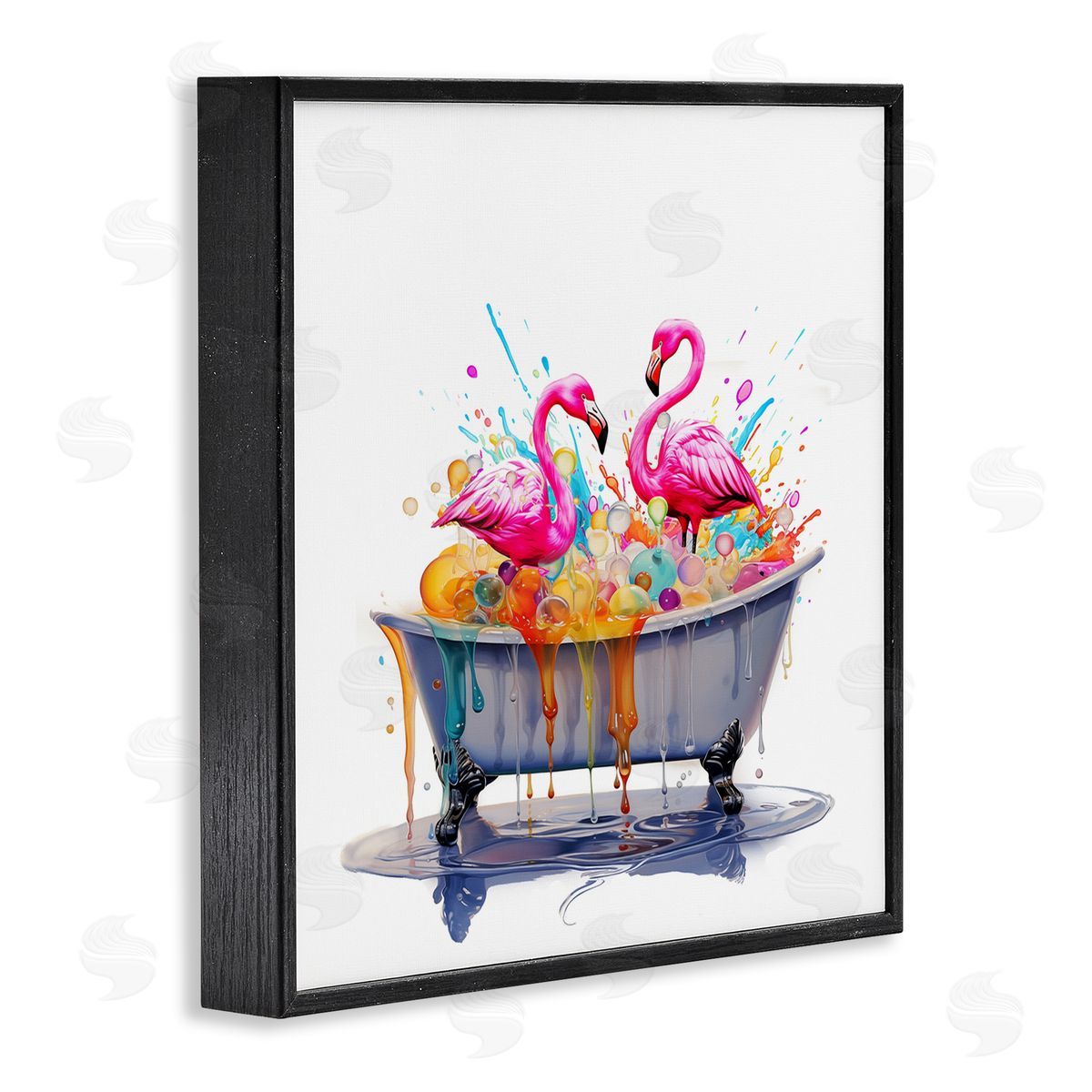 Flamingo Bubble Bath Black Frame Print Wall Art, Home Decor by Mary Cunningham