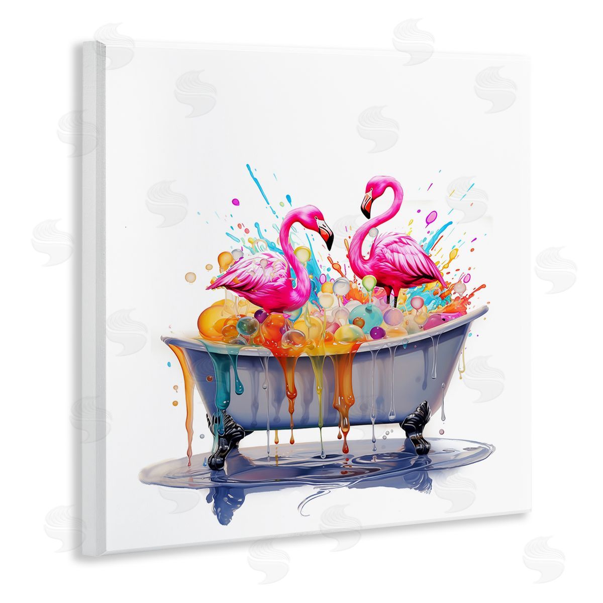 Flamingo Bubble Bath Wood Plaque Wall Art, Home Decor by Mary Cunningham
