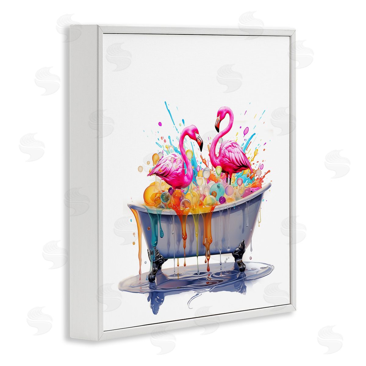 Flamingo Bubble Bath White Frame Print Wall Art, Home Decor by Mary Cunningham