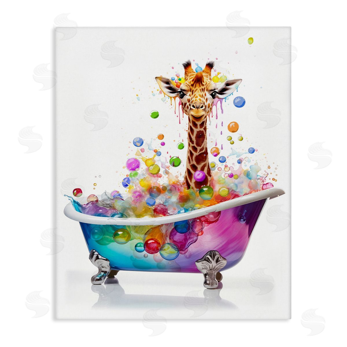 MB Cunningham Rainbow Bubble Bath Giraffe Canvas Wall Art Print