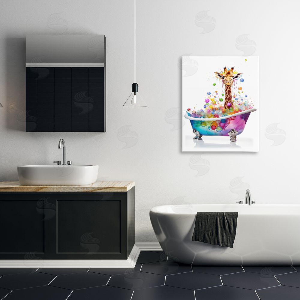 MB Cunningham Rainbow Bubble Bath Giraffe Canvas Wall Art Print in Room