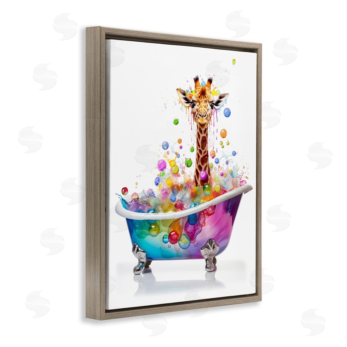 MB Cunningham Rainbow Bubble Bath Giraffe Brown Floating Frame Canvas Wall Art Print