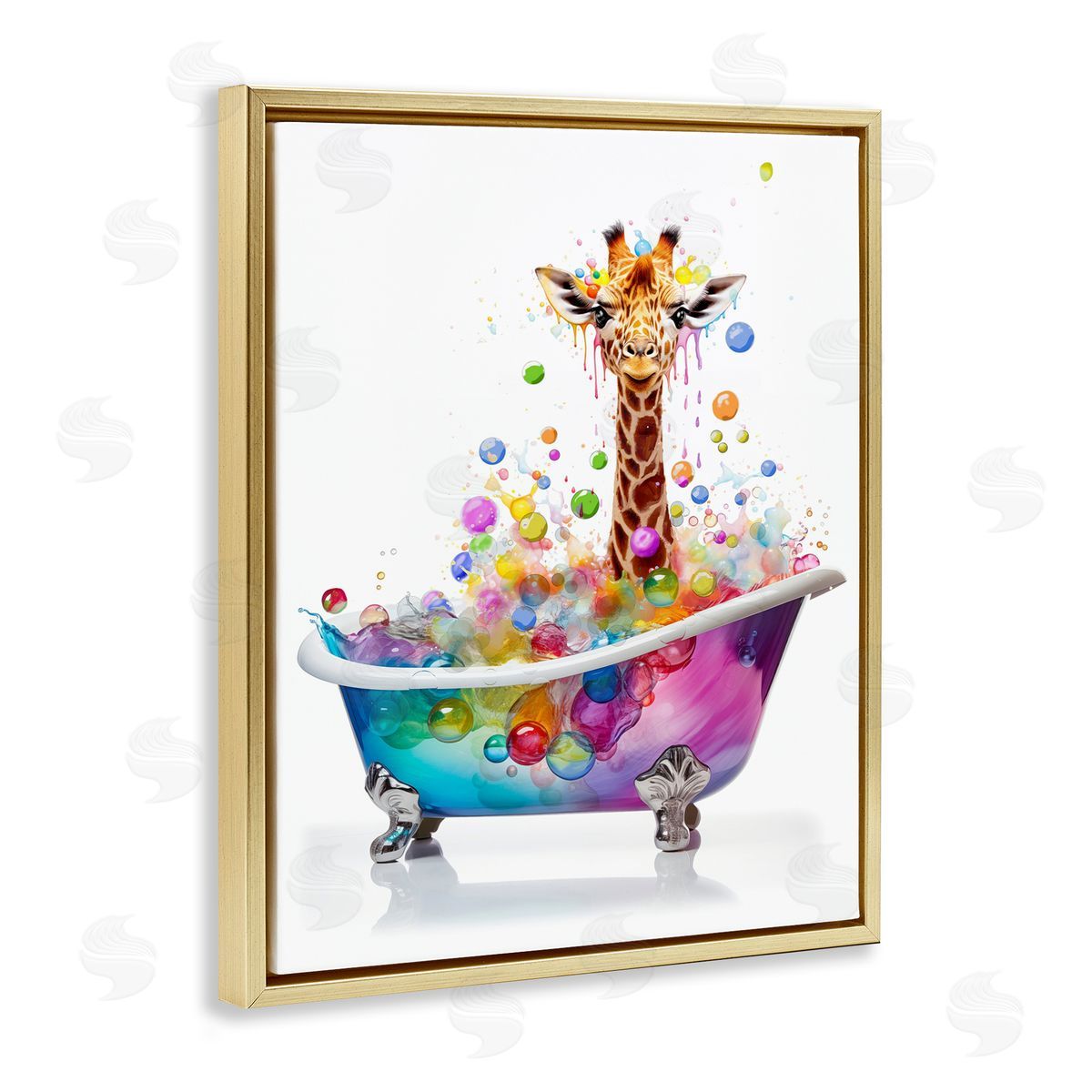 MB Cunningham Rainbow Bubble Bath Giraffe Gold Floating Frame Canvas Wall Art Print