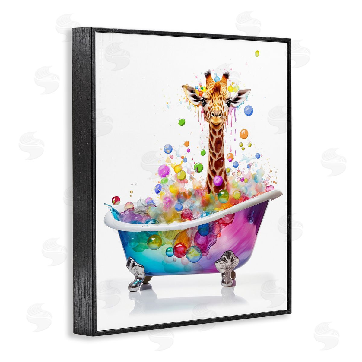 MB Cunningham Rainbow Bubble Bath Giraffe Black Framed Giclee Wall Art Print