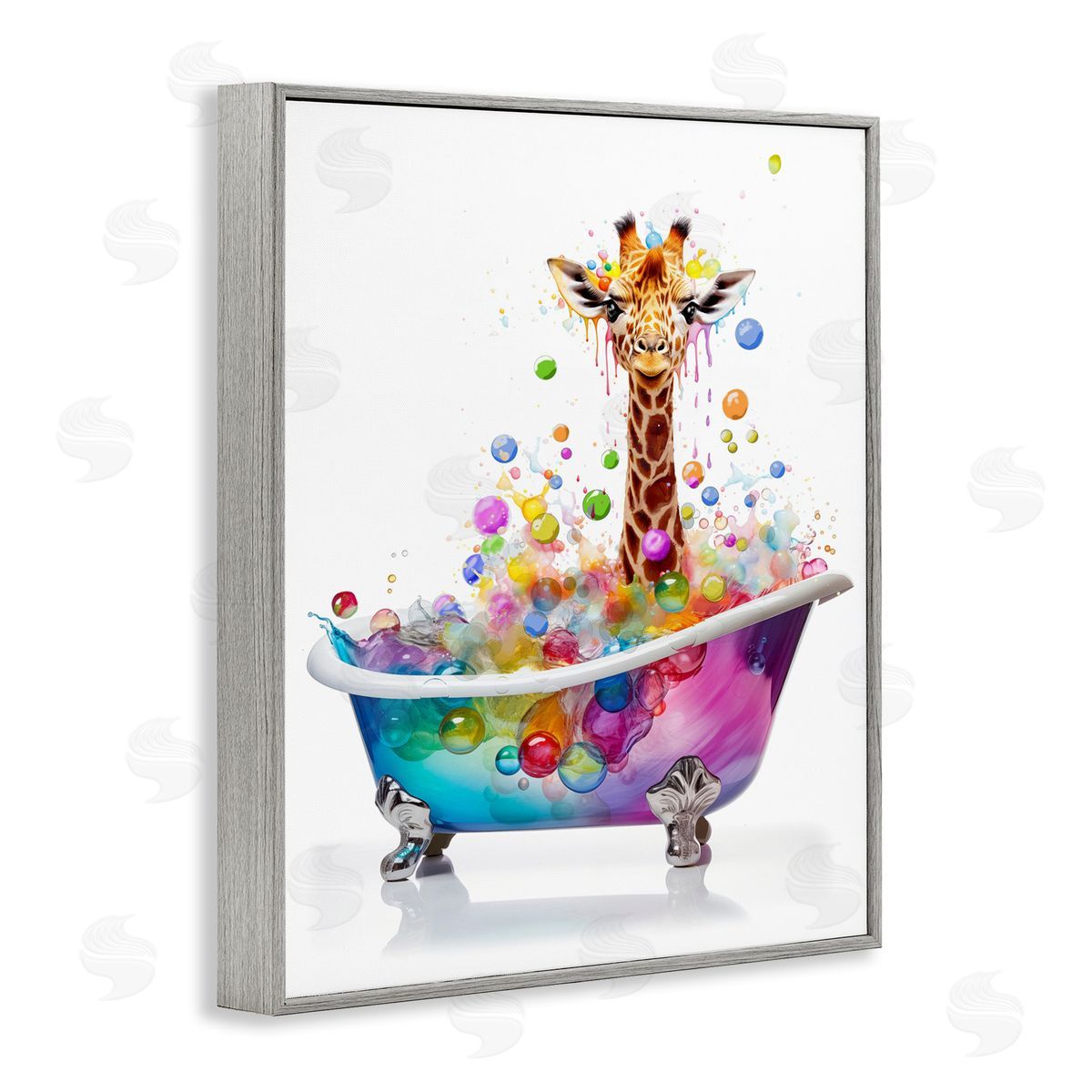 MB Cunningham Rainbow Bubble Bath Giraffe Gray Framed Giclee Wall Art Print