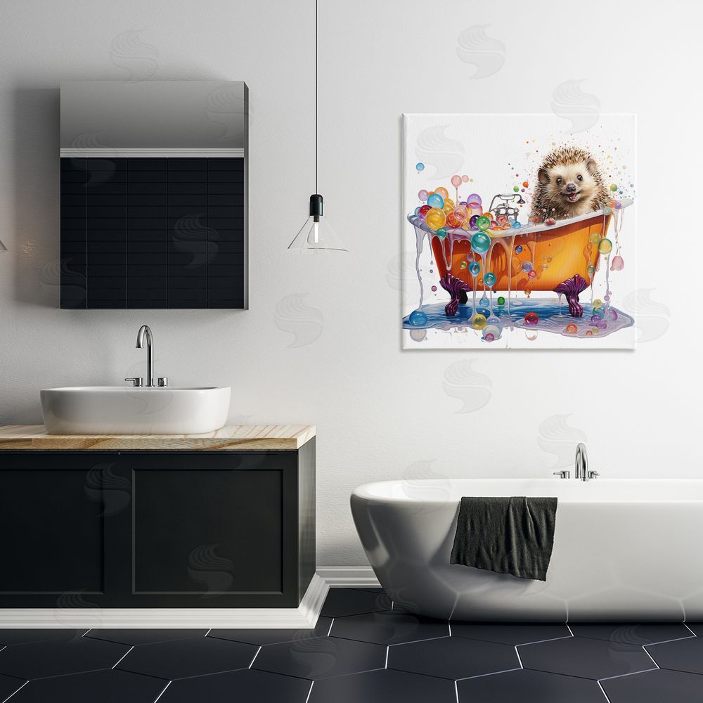 MB Cunningham Happy Hedgehog Bubble Bath Canvas Wall Art Print in Room