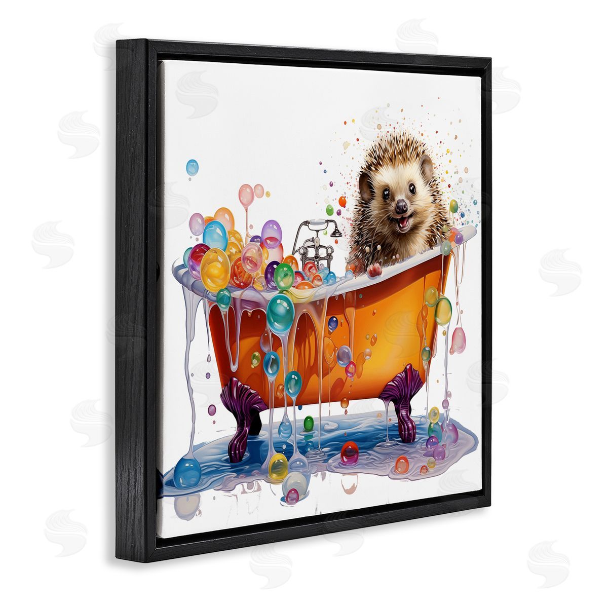 MB Cunningham Happy Hedgehog Bubble Bath Black Floating Frame Canvas Wall Art Print