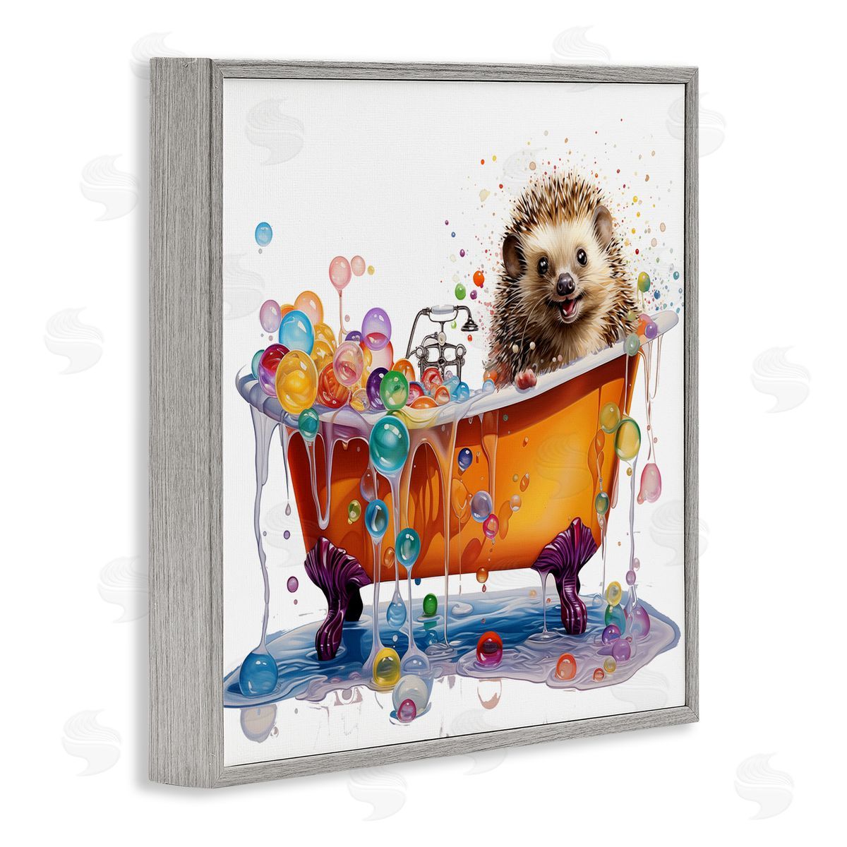 MB Cunningham Happy Hedgehog Bubble Bath Gray Framed Giclee Wall Art Print