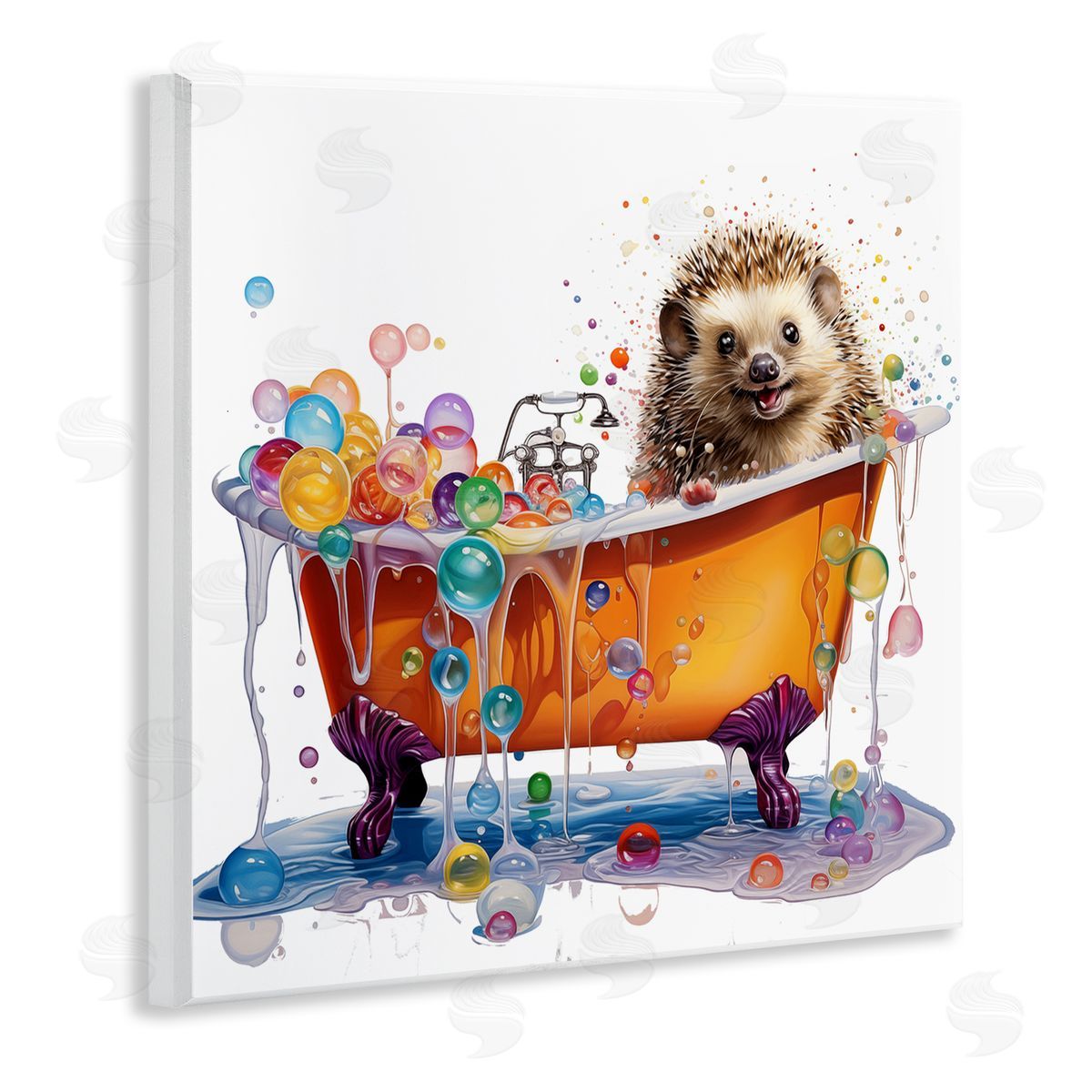 MB Cunningham Happy Hedgehog Bubble Bath Wooden Wall Plaque Art Print
