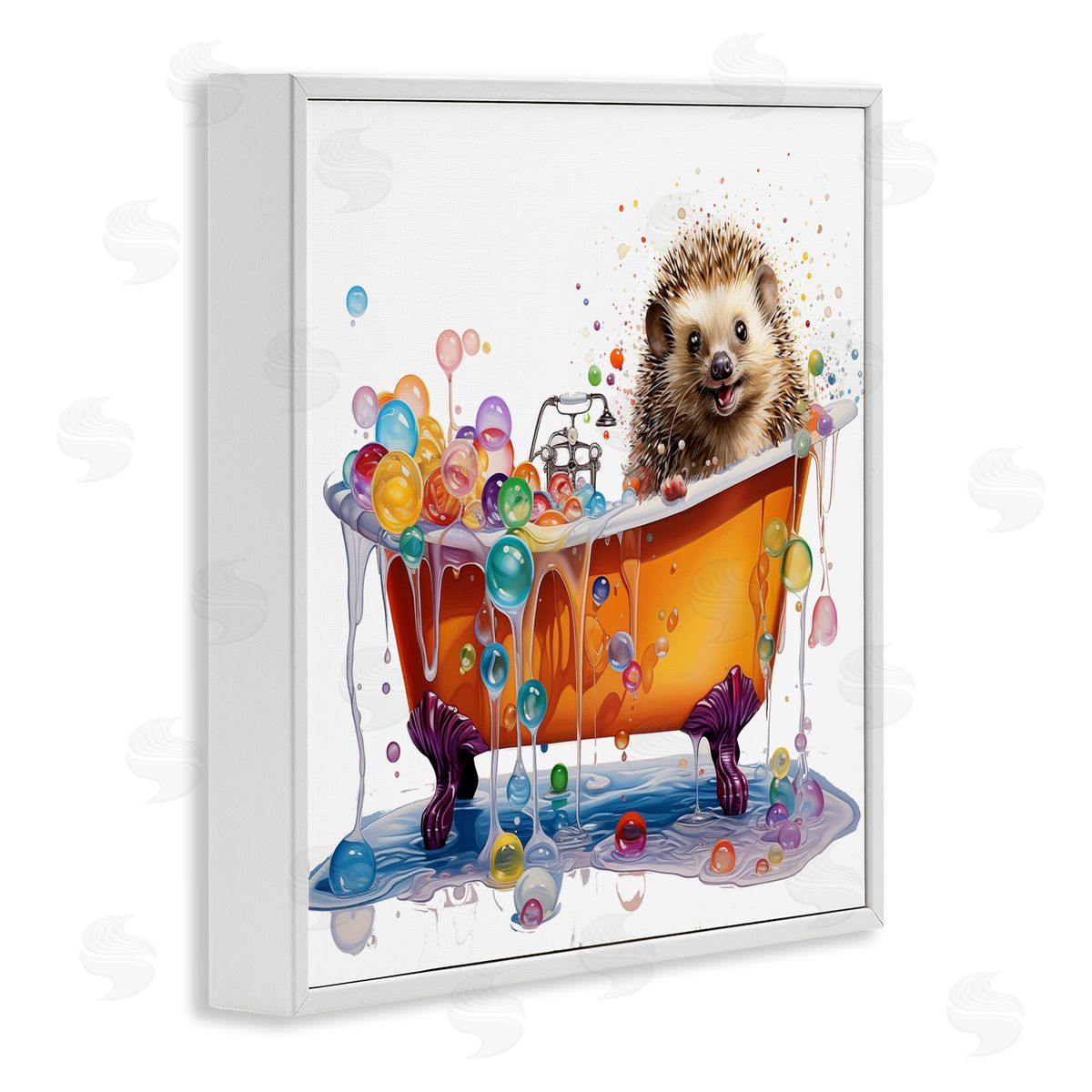 MB Cunningham Happy Hedgehog Bubble Bath White Framed Giclee Wall Art Print