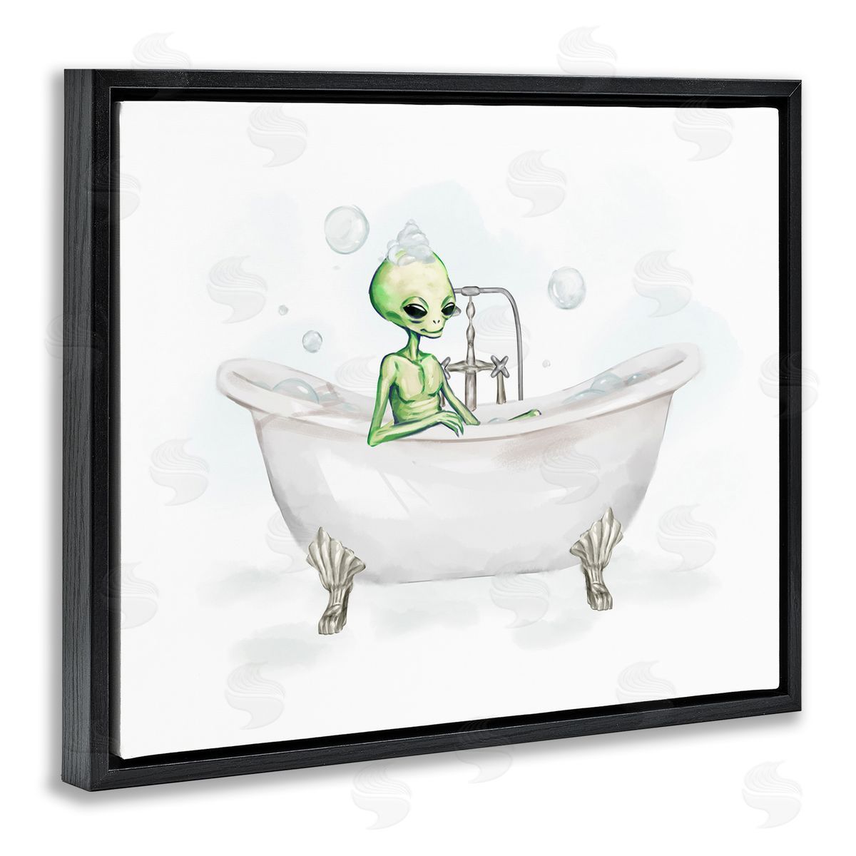 Alien Bubble Bath Black Floating Frame Canvas Wall Art, Home Decor by Ziwei Li