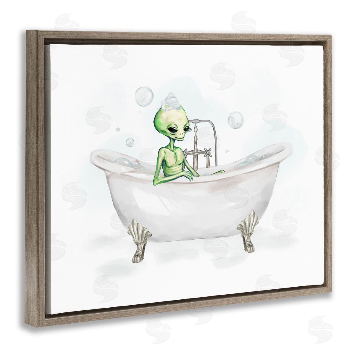 Alien Bubble Bath Brown Floating Frame Canvas Wall Art, Home Decor by Ziwei Li