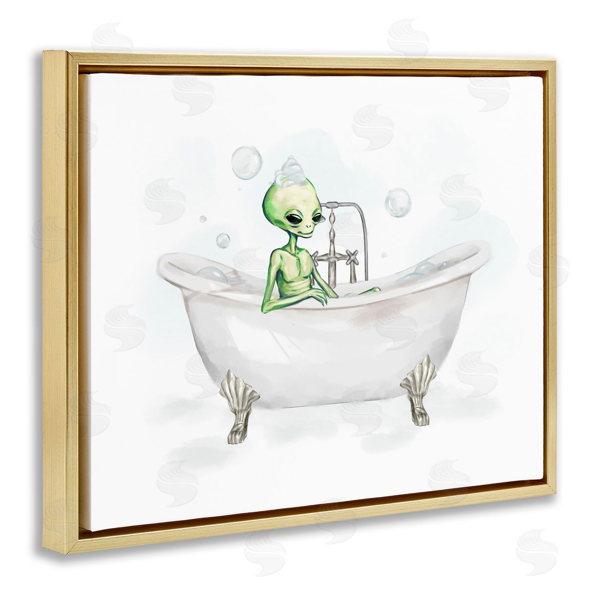 Alien Bubble Bath Gold Floating Frame Canvas Wall Art, Home Decor by Ziwei Li