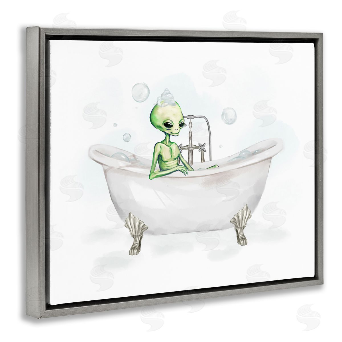 Alien Bubble Bath Grey Floating Frame Canvas Wall Art, Home Decor by Ziwei Li