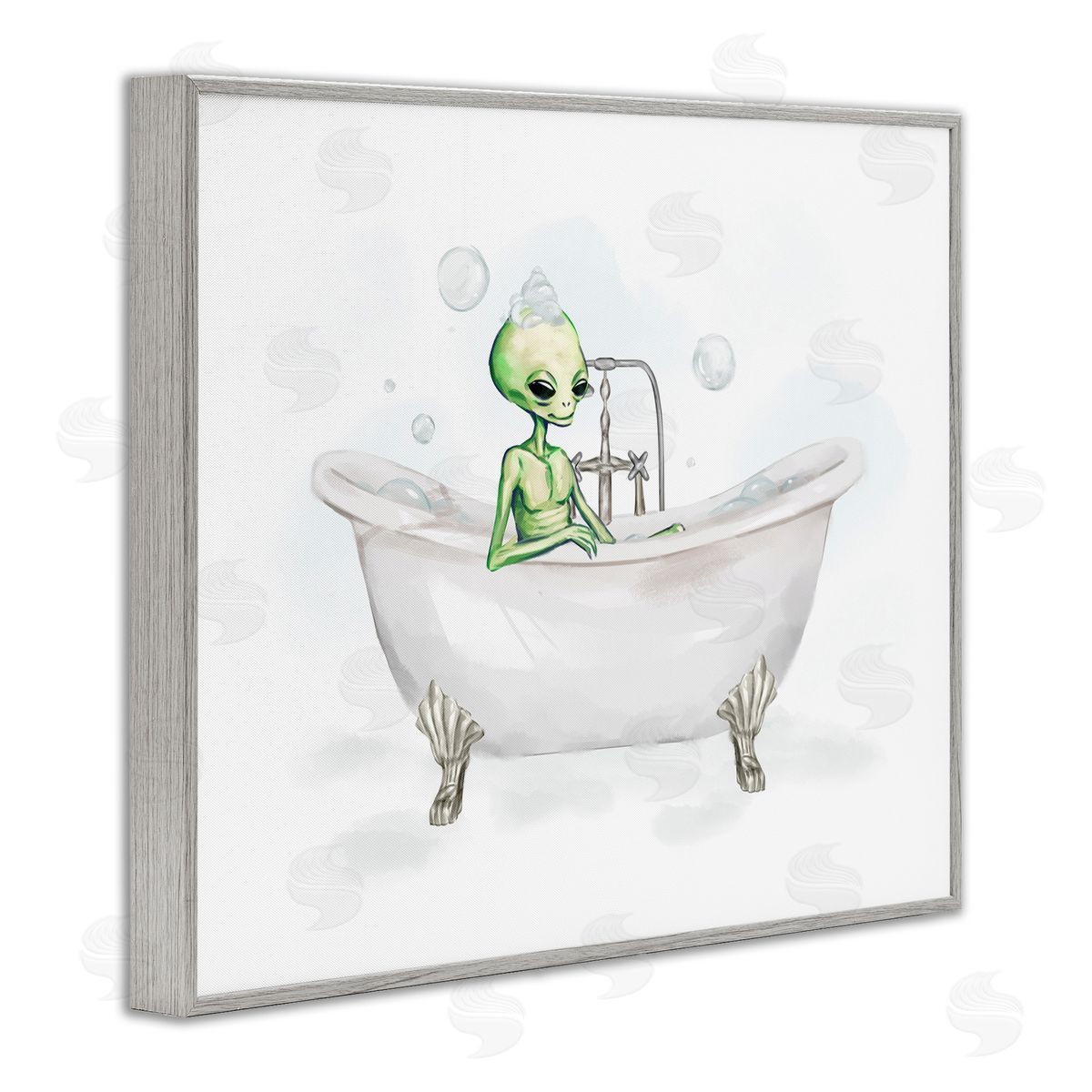 Alien Bubble Bath Grey Frame Print Wall Art, Home Decor by Ziwei Li