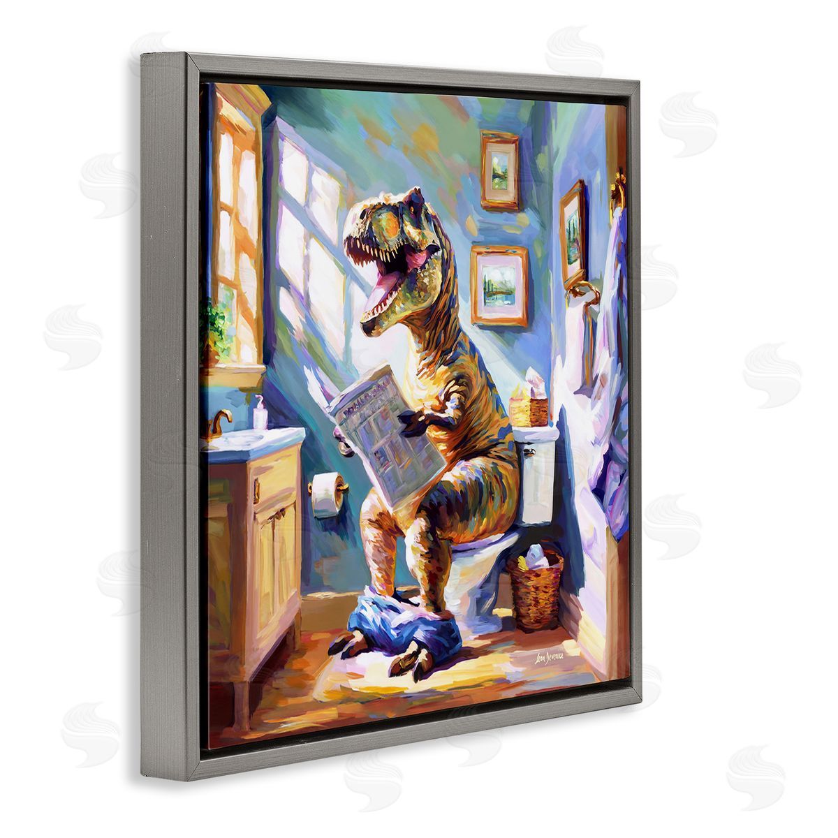 Urban Bathing Bear Grey Floating Frame Canvas Wall Art, Home Decor by Leon Devenice