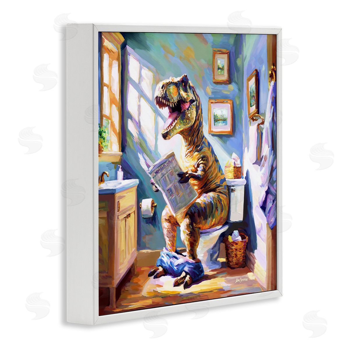 Urban Bathing Bear White Frame Print Wall Art, Home Decor by Leon Devenice