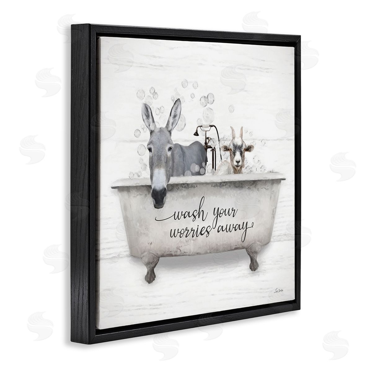 Wash Worries Away Tub Black Floating Frame Canvas Wall Art, Home Decor by Lori Deiter