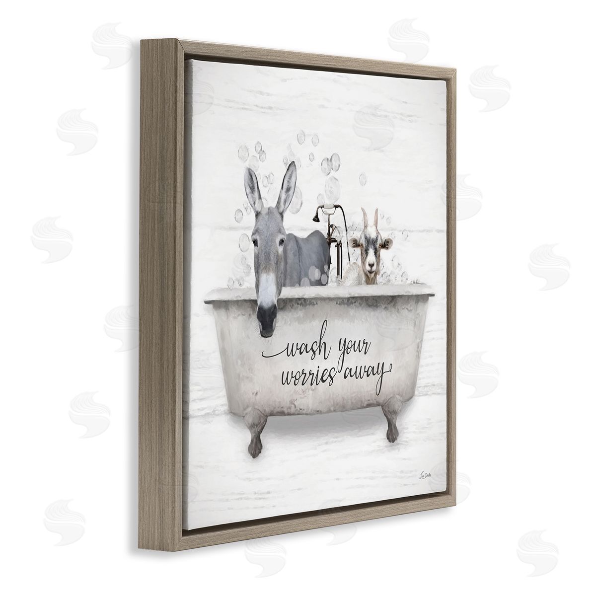 Wash Worries Away Tub Brown Floating Frame Canvas Wall Art, Home Decor by Lori Deiter