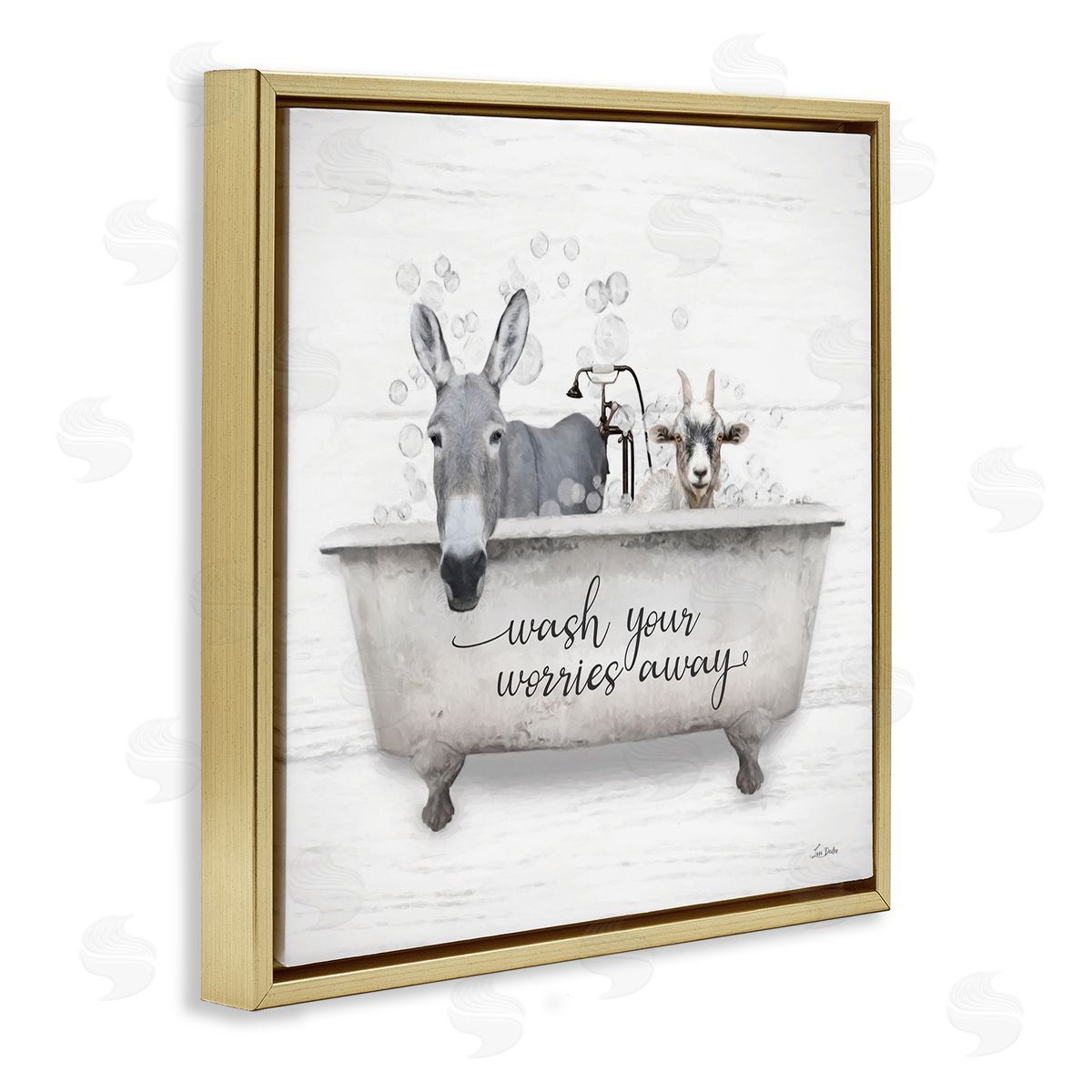 Wash Worries Away Tub Gold Floating Frame Canvas Wall Art, Home Decor by Lori Deiter