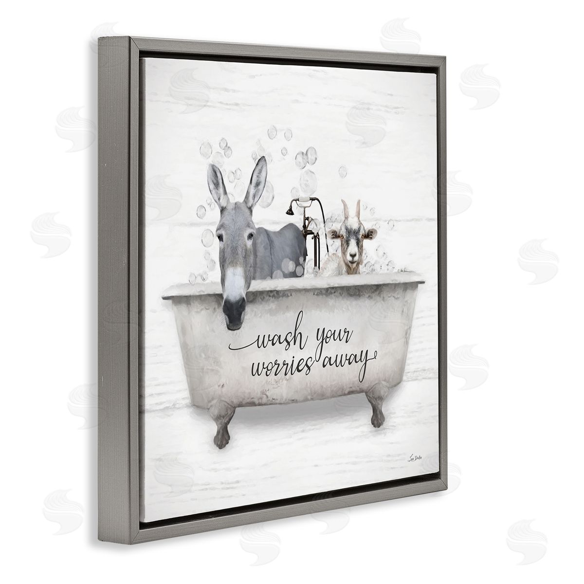 Wash Worries Away Tub Grey Floating Frame Canvas Wall Art, Home Decor by Lori Deiter