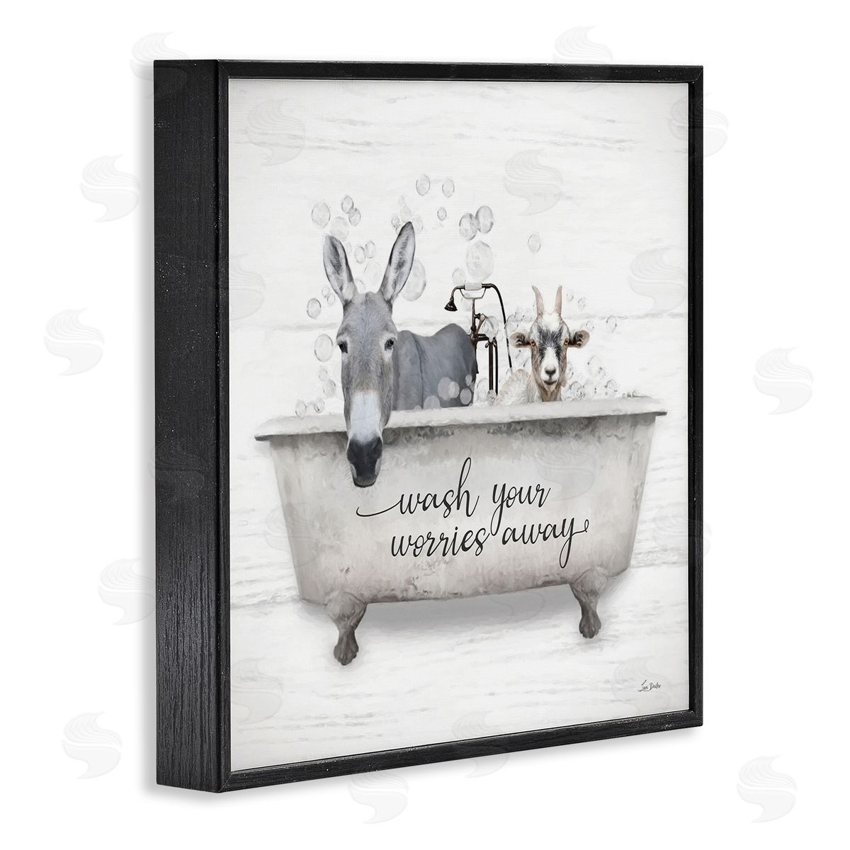 Wash Worries Away Tub Black Frame Print Wall Art, Home Decor by Lori Deiter