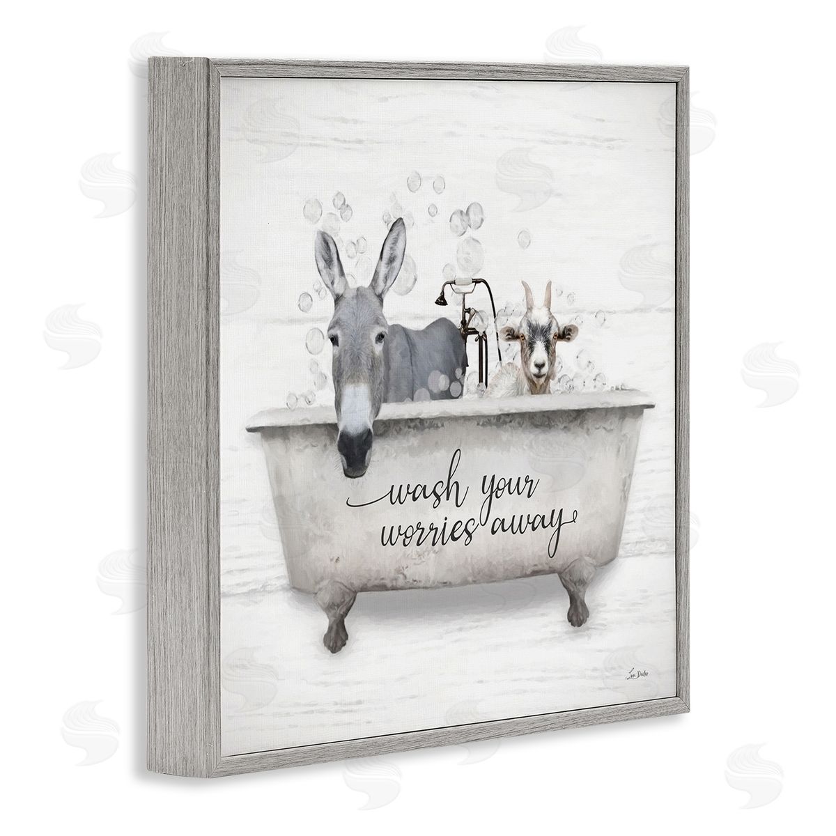 Wash Worries Away Tub Grey Frame Print Wall Art, Home Decor by Lori Deiter