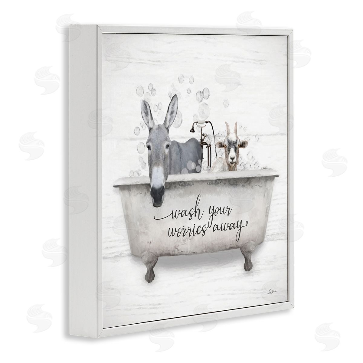 Wash Worries Away Tub White Frame Print Wall Art, Home Decor by Lori Deiter